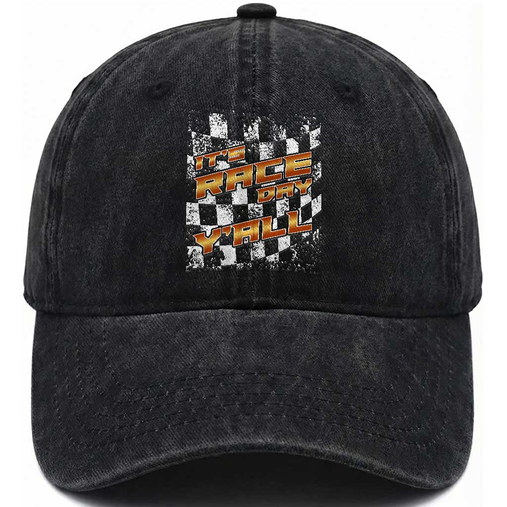 Racing Checkered Flag Washed Cotton Baseball Cap It Is Race Day Y'all Dirt Track TS14 Washed Cap Universal Fit Black Print Your Wear