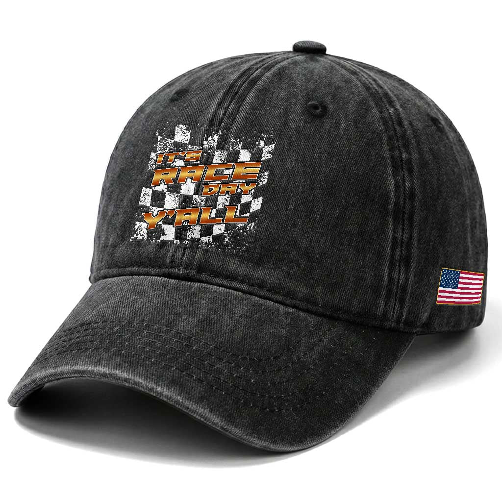 Racing Checkered Flag Washed Cotton Baseball Cap It Is Race Day Y'all Dirt Track TS14 Print Your Wear