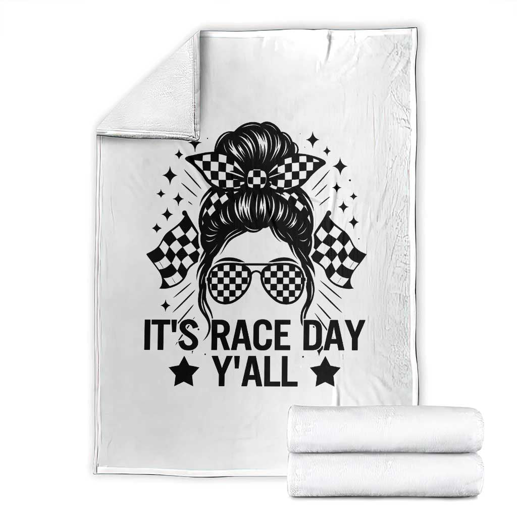 Racing Checkered Flag Messy Bun Race Day Throw Blanket TS14 White Print Your Wear