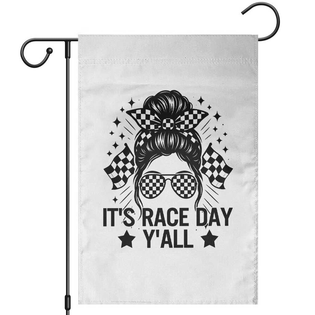 Racing Checkered Flag Messy Bun Race Day Garden Flag TS14 White Print Your Wear