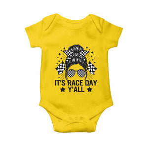 Racing Checkered Flag Messy Bun Race Day Baby Onesie TS14 Daisy Print Your Wear