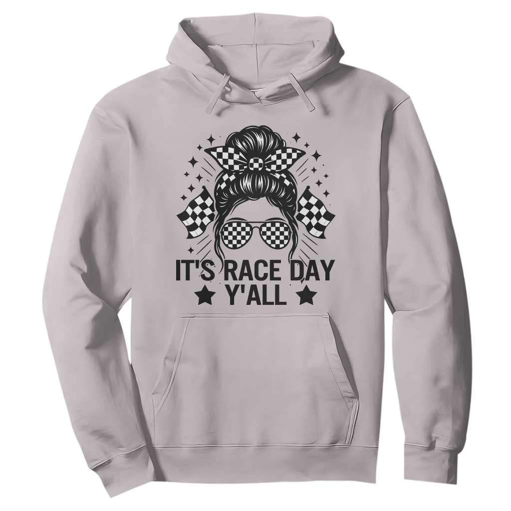 Racing Checkered Flag Messy Bun Race Day Hoodie TS14 Ice Gray Print Your Wear