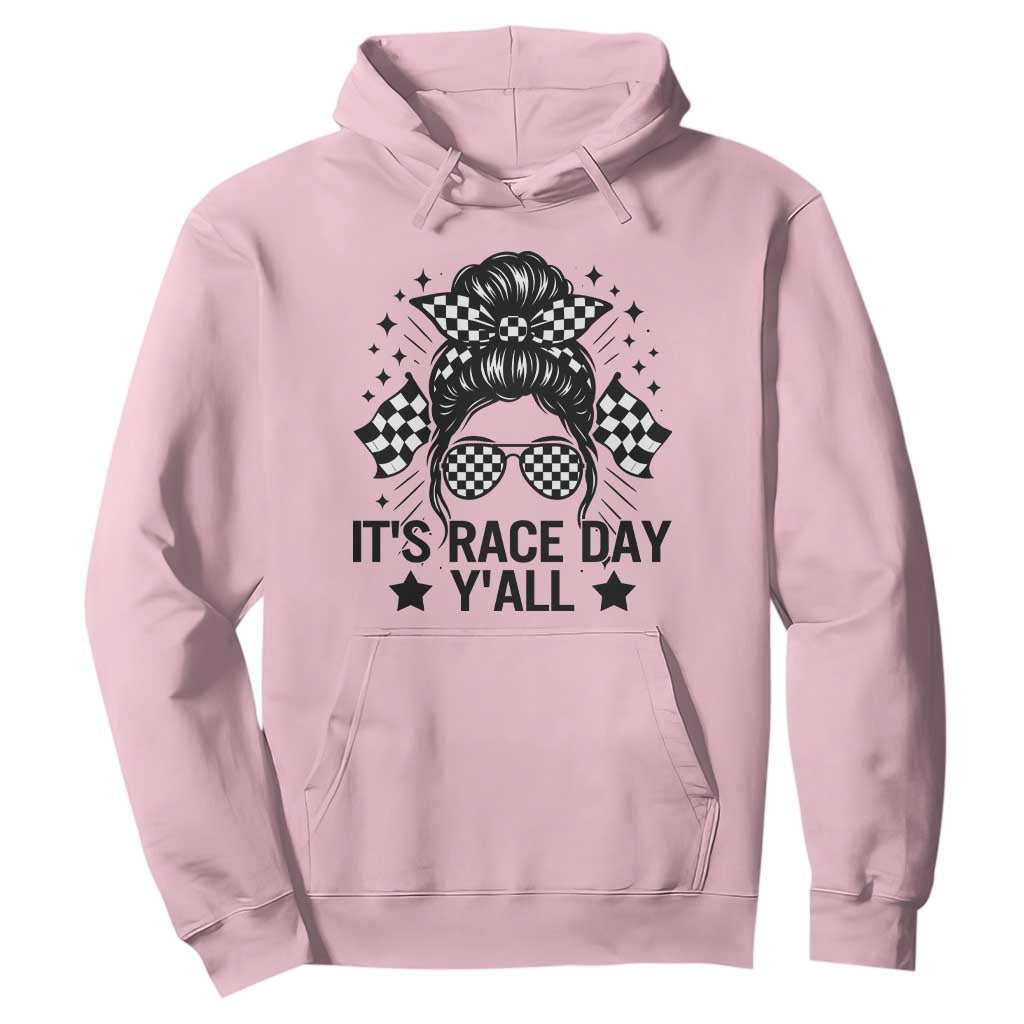Racing Checkered Flag Messy Bun Race Day Hoodie TS14 Light Pink Print Your Wear