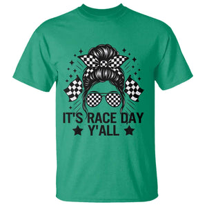 Racing Checkered Flag Messy Bun Race Day T Shirt TS14 Irish Green Print Your Wear