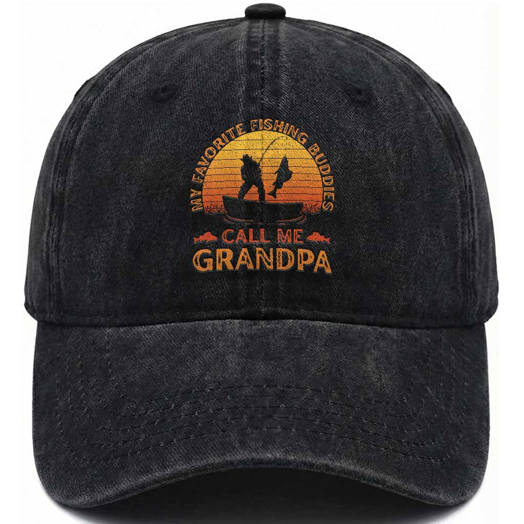 My Favorite Fishing Buddies Call Me Grandpa Washed Cotton Baseball Cap Funny Grandpa Fishing