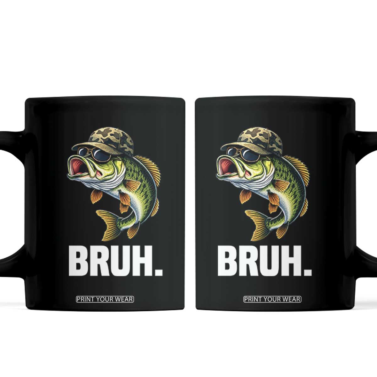 Bruh Fishing Camo Bass Fish Coffee Mug Funny Boys Kids Camouflage