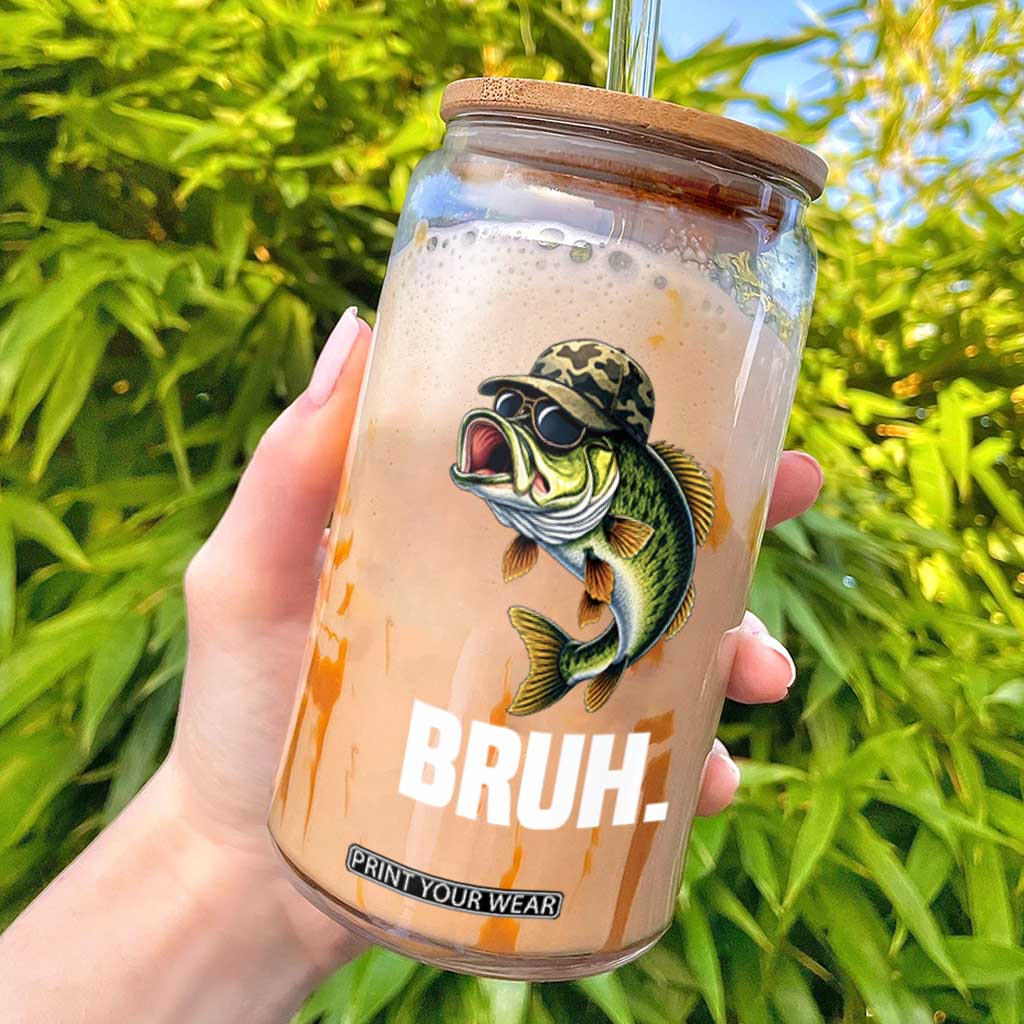 Bruh Fishing Camo Bass Fish Glass Can Funny Boys Kids Camouflage