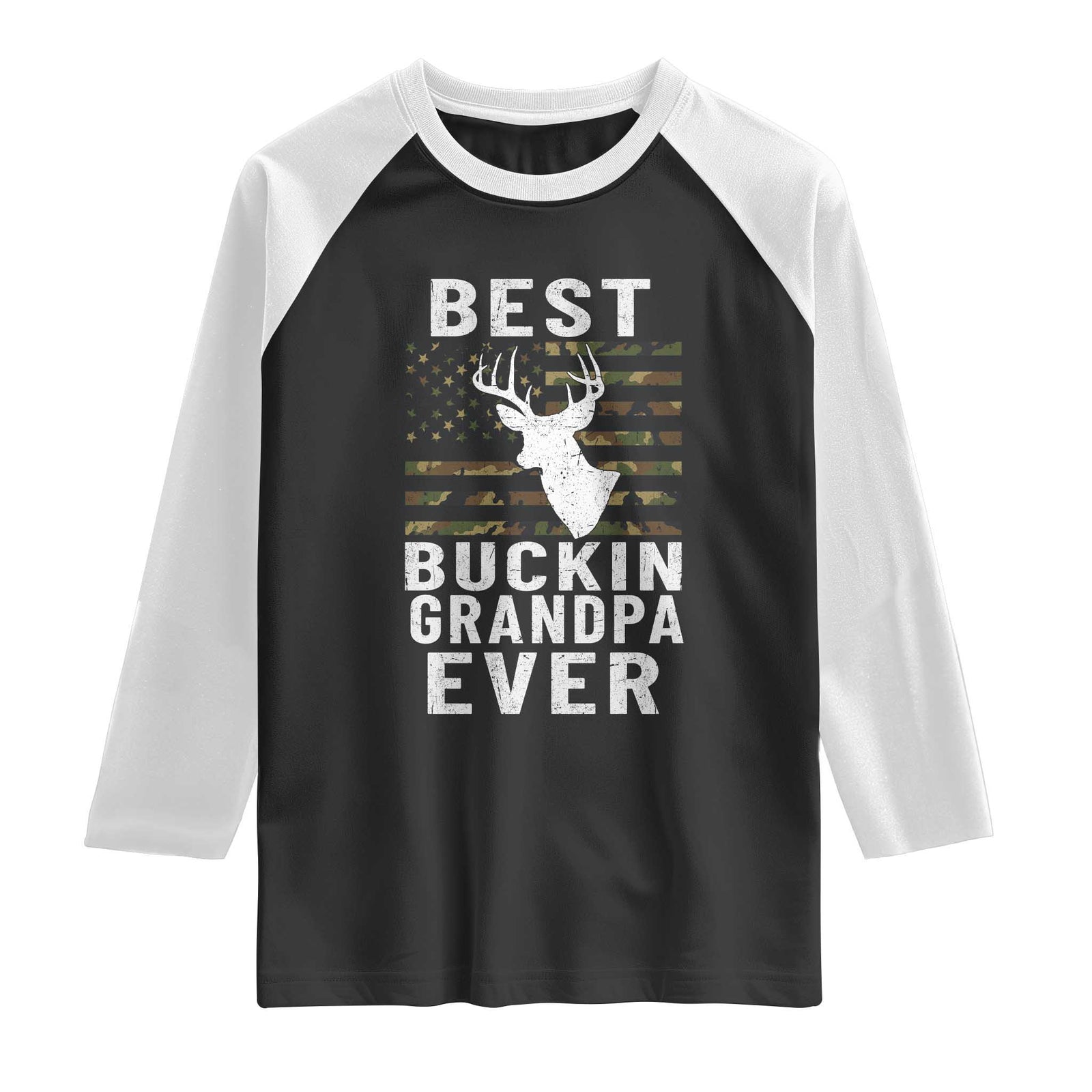 Best Buckin Grandpa Ever Hunter Camouflage Camo Fathers Day Raglan Shirt Whitetail Buck Deer