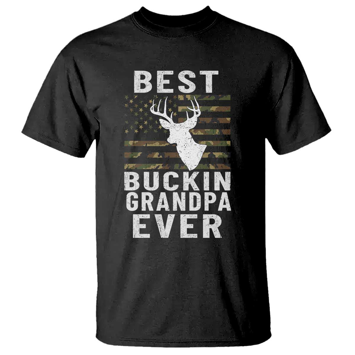 Best Buckin Grandpa Ever Hunter Camouflage Camo Fathers Day T Shirt Whitetail Buck Deer