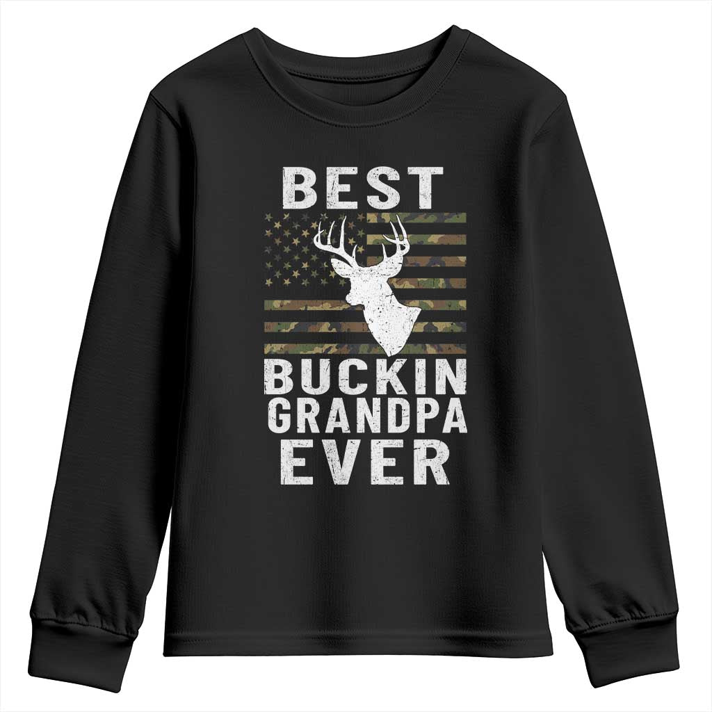 Best Buckin Grandpa Ever Hunter Camouflage Camo Fathers Day Youth Sweatshirt Whitetail Buck Deer