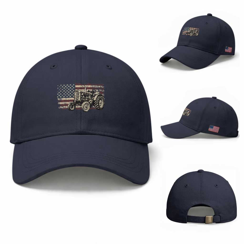 Farm Tractor Proud Farmer Classic American Flag Vintage Baseball Cap