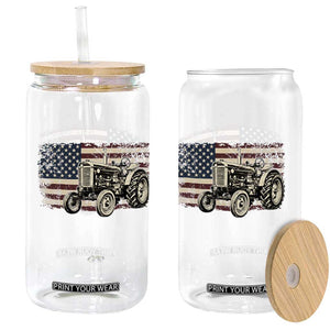 Farm Tractor Proud Farmer Classic American Flag Vintage Glass Can