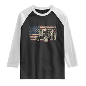 Farm Tractor Proud Farmer Classic American Flag Vintage Raglan Shirt