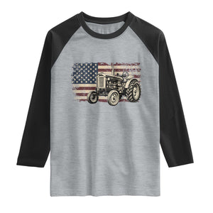 Farm Tractor Proud Farmer Classic American Flag Vintage Raglan Shirt