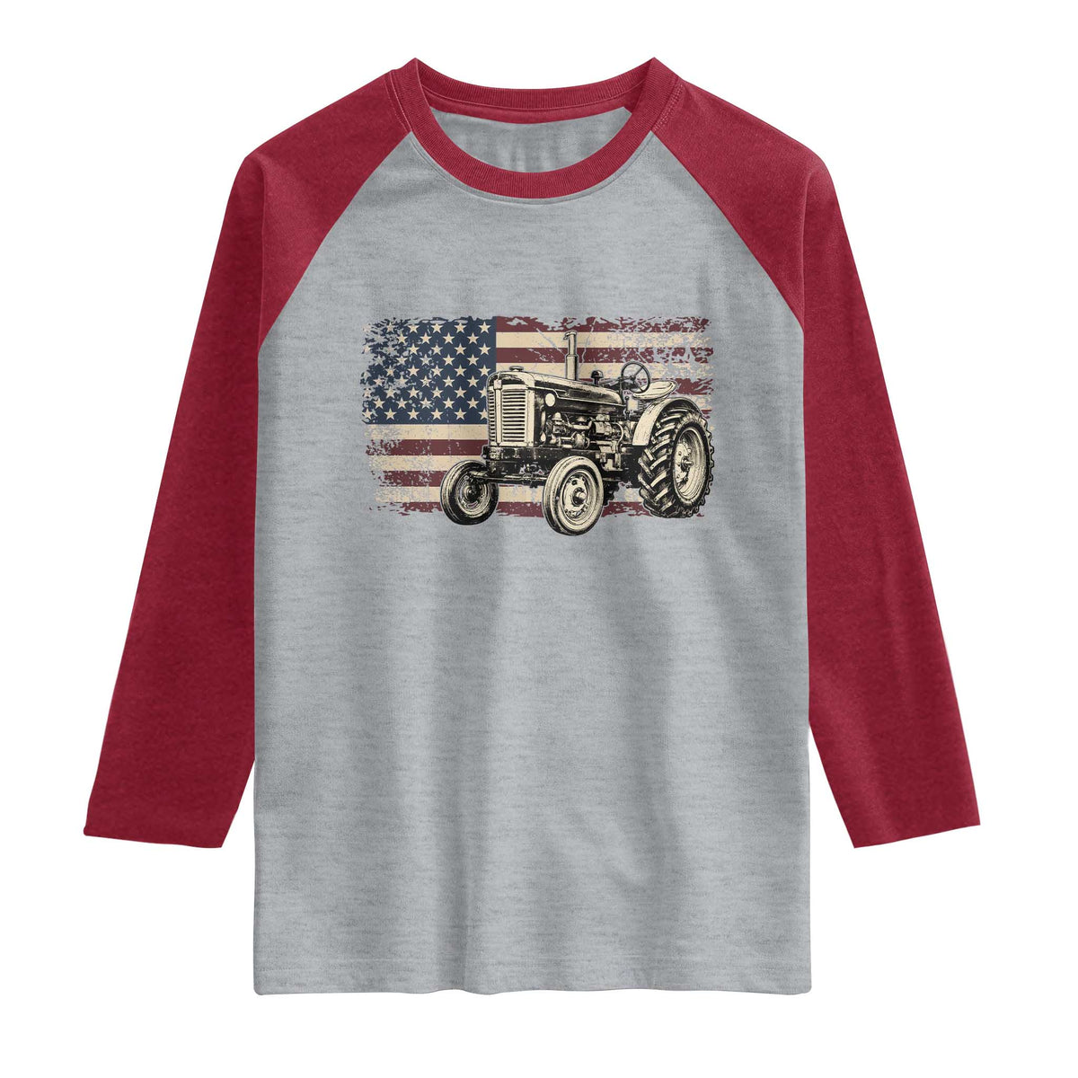 Farm Tractor Proud Farmer Classic American Flag Vintage Raglan Shirt