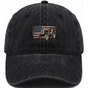 Farm Tractor Proud Farmer Classic American Flag Vintage Washed Cotton Baseball Cap