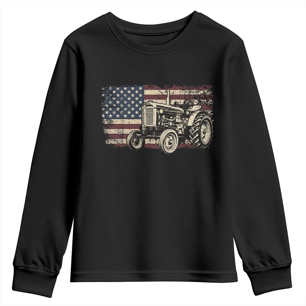 Farm Tractor Proud Farmer Classic American Flag Vintage Youth Sweatshirt