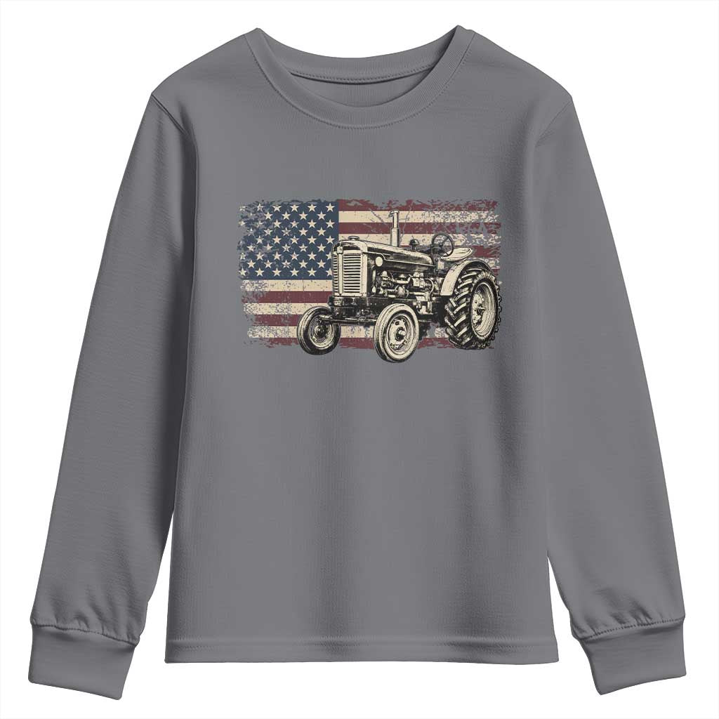 Farm Tractor Proud Farmer Classic American Flag Vintage Youth Sweatshirt