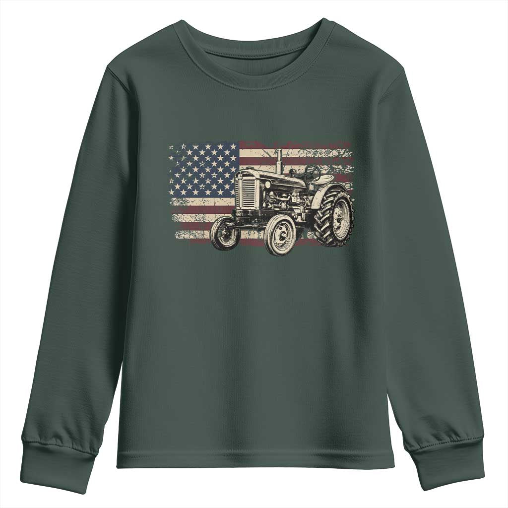 Farm Tractor Proud Farmer Classic American Flag Vintage Youth Sweatshirt