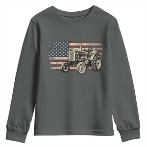 Farm Tractor Proud Farmer Classic American Flag Vintage Youth Sweatshirt