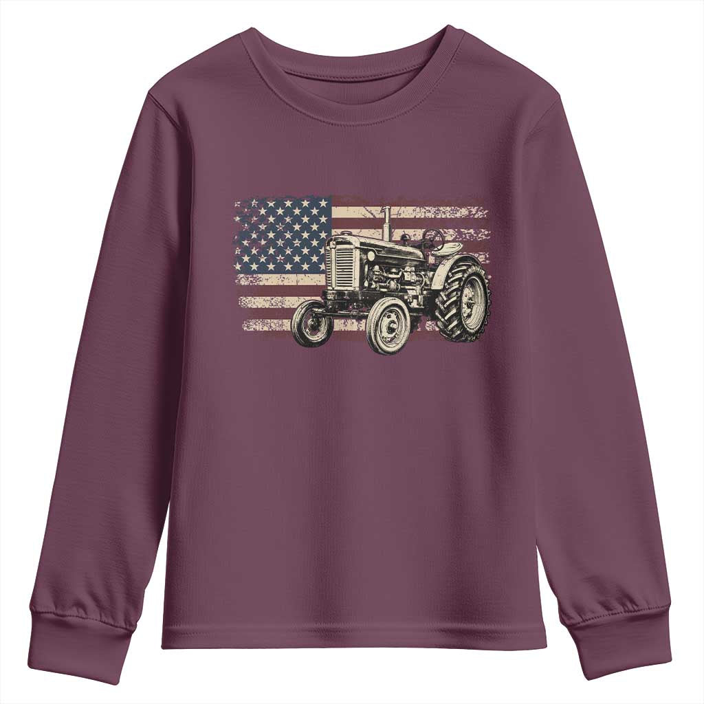 Farm Tractor Proud Farmer Classic American Flag Vintage Youth Sweatshirt