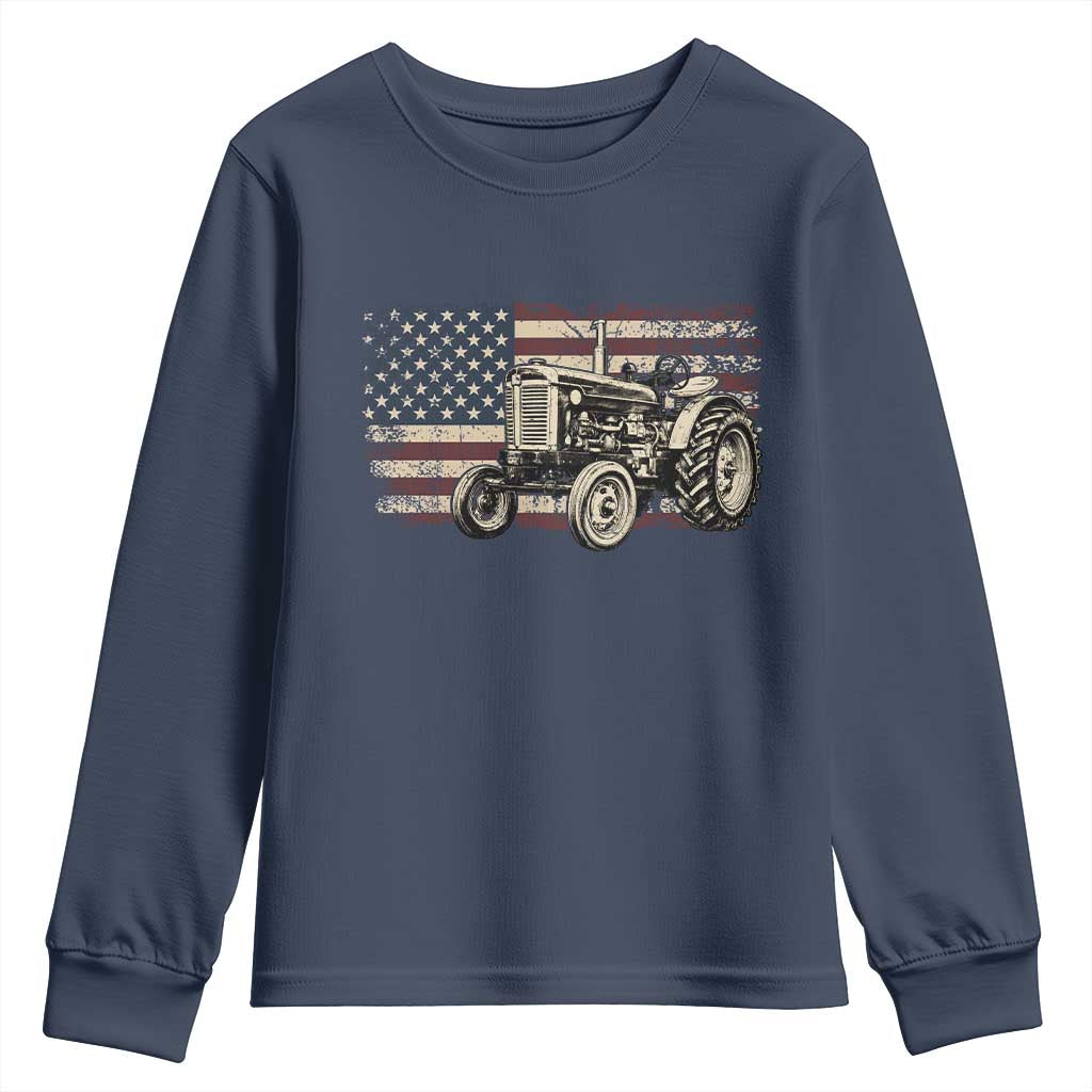 Farm Tractor Proud Farmer Classic American Flag Vintage Youth Sweatshirt