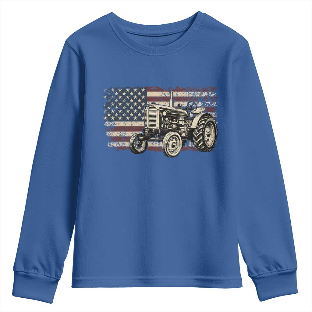 Farm Tractor Proud Farmer Classic American Flag Vintage Youth Sweatshirt