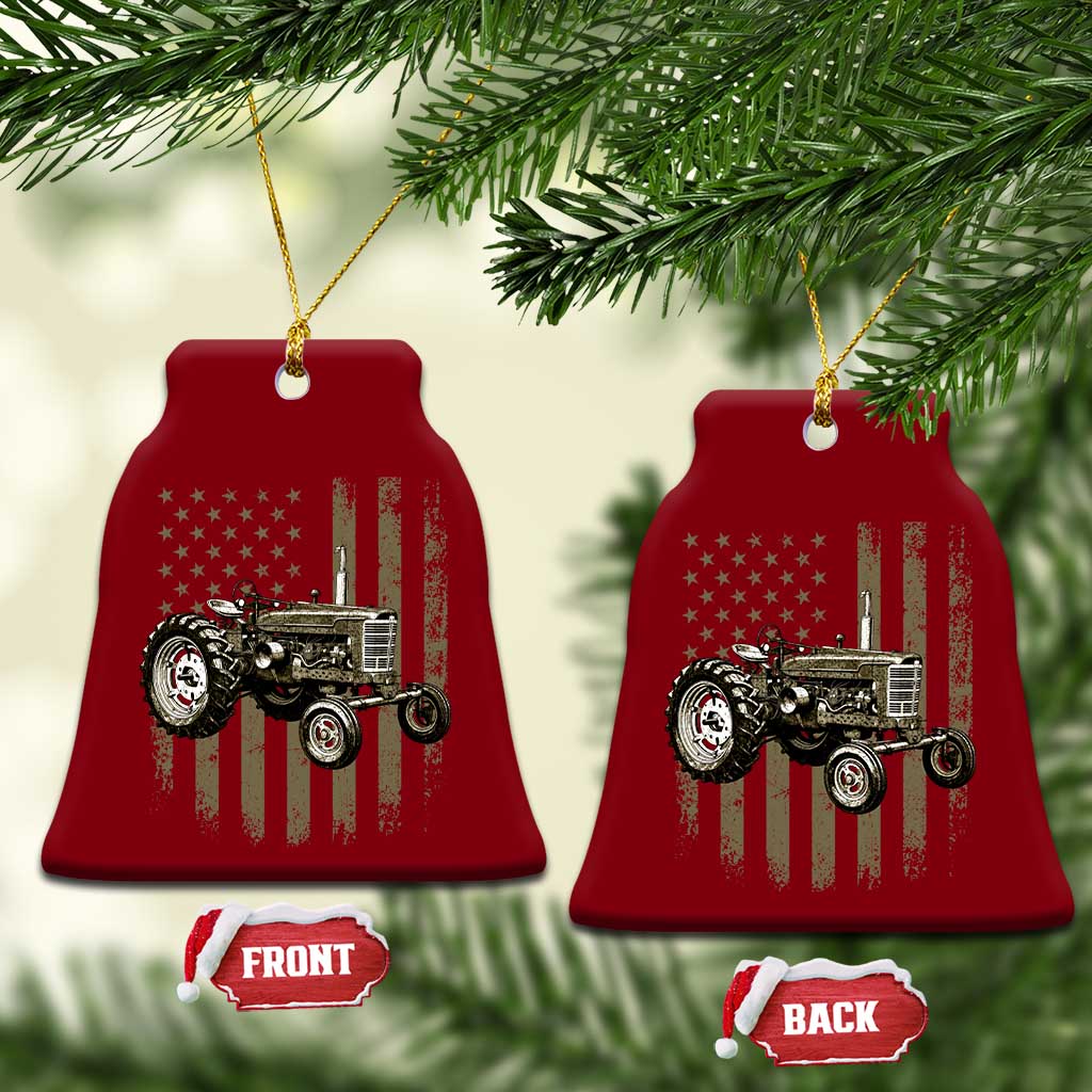 Camo Flag Tractor Vintage Farm Truck Patriotic Farmer Gift Ceramic Ornament