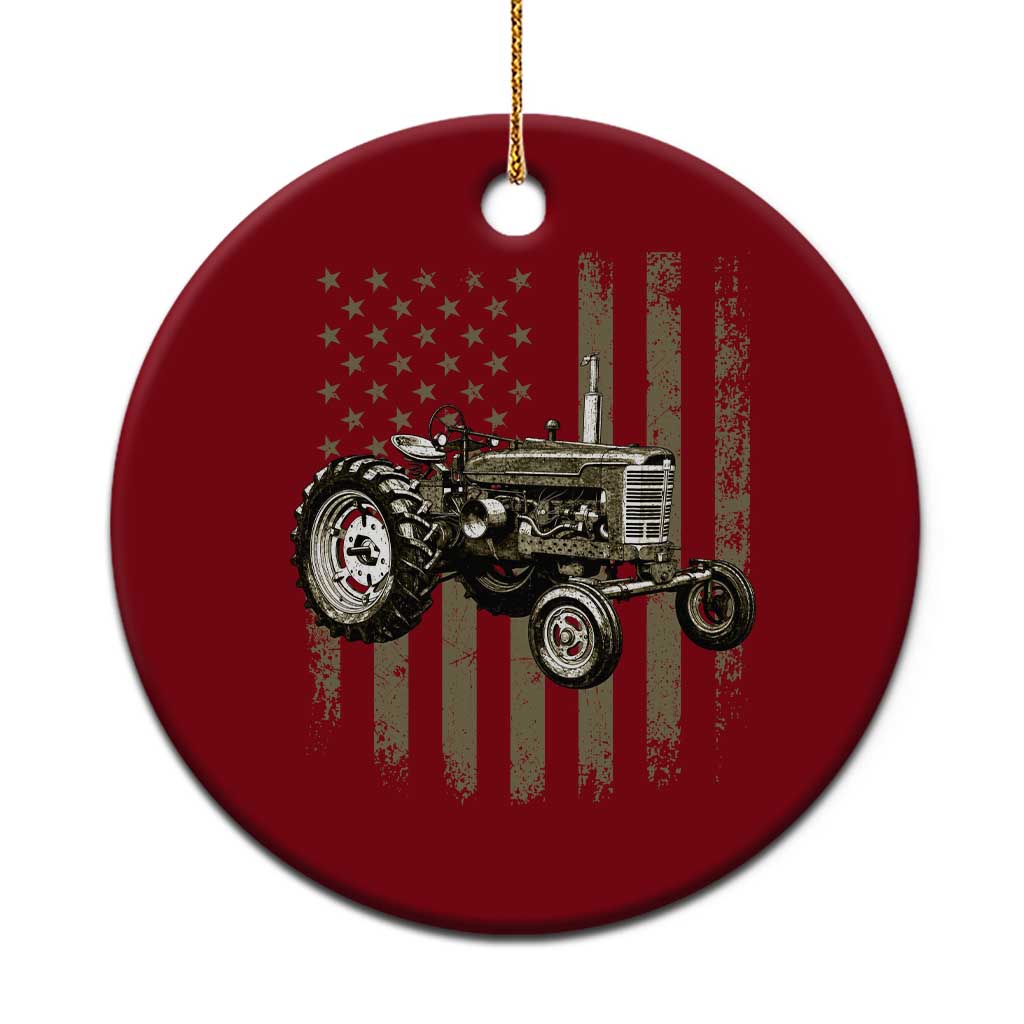 Camo Flag Tractor Vintage Farm Truck Patriotic Farmer Gift Ceramic Ornament