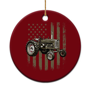 Camo Flag Tractor Vintage Farm Truck Patriotic Farmer Gift Ceramic Ornament