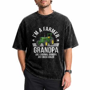 Farmer Grandpa Rancher Classic Farm Tractor Washed Cotton T-Shirt
