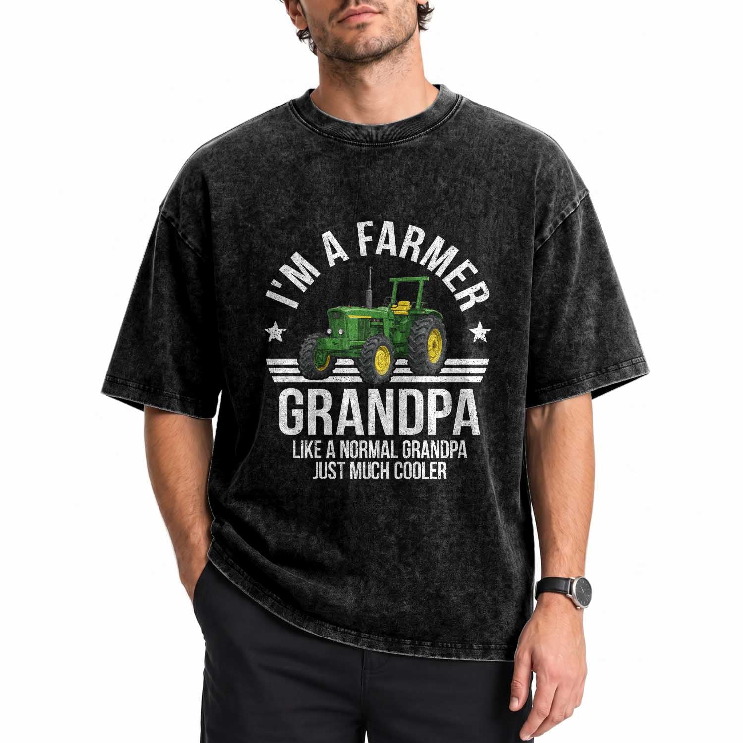 Farmer Grandpa Rancher Classic Farm Tractor Washed Cotton T-Shirt