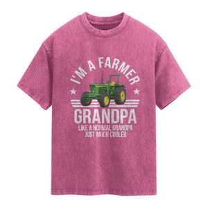 Farmer Grandpa Rancher Classic Farm Tractor Washed Cotton T-Shirt