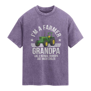 Farmer Grandpa Rancher Classic Farm Tractor Washed Cotton T-Shirt
