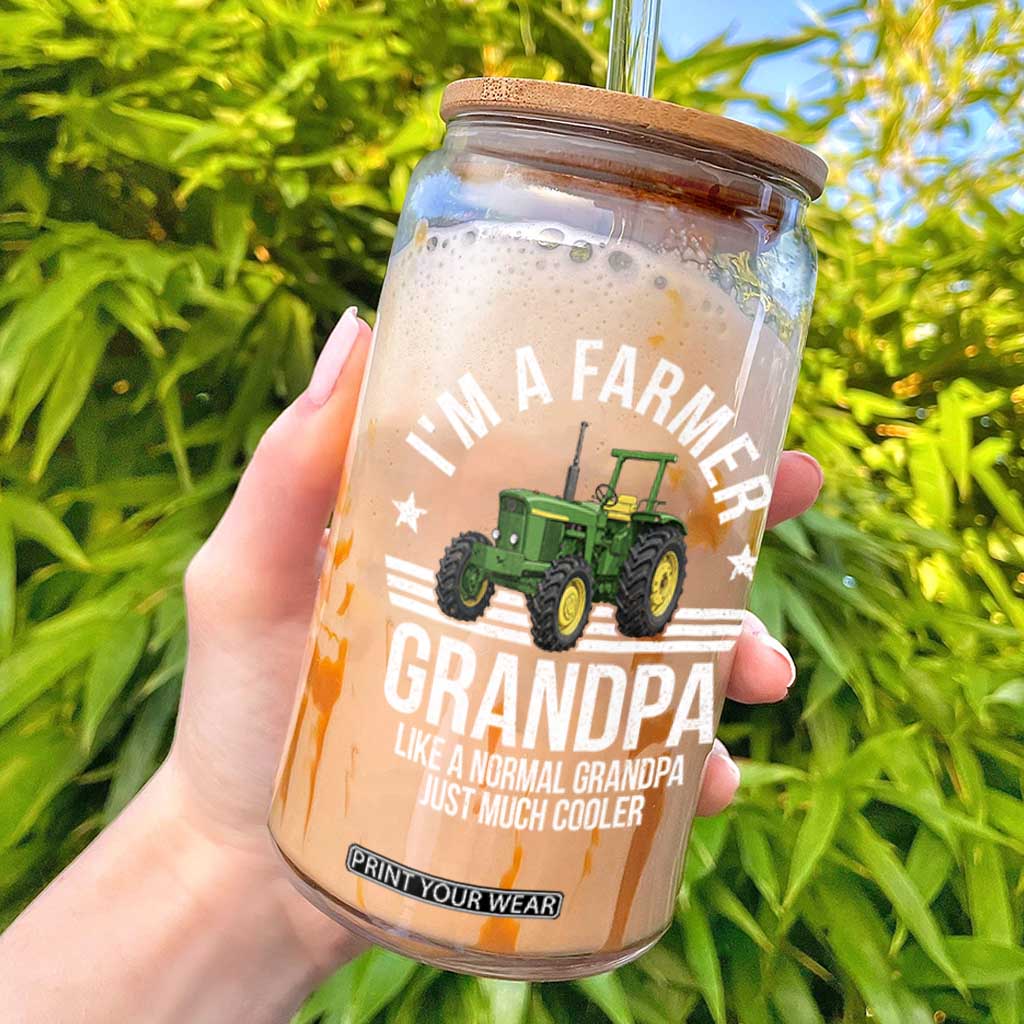 Farmer Grandpa Rancher Classic Farm Tractor Glass Can