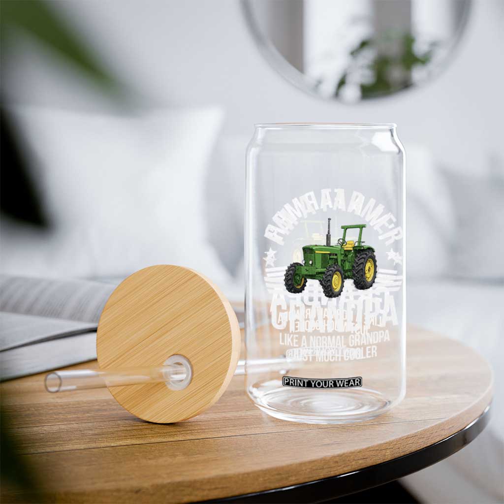 Farmer Grandpa Rancher Classic Farm Tractor Glass Can