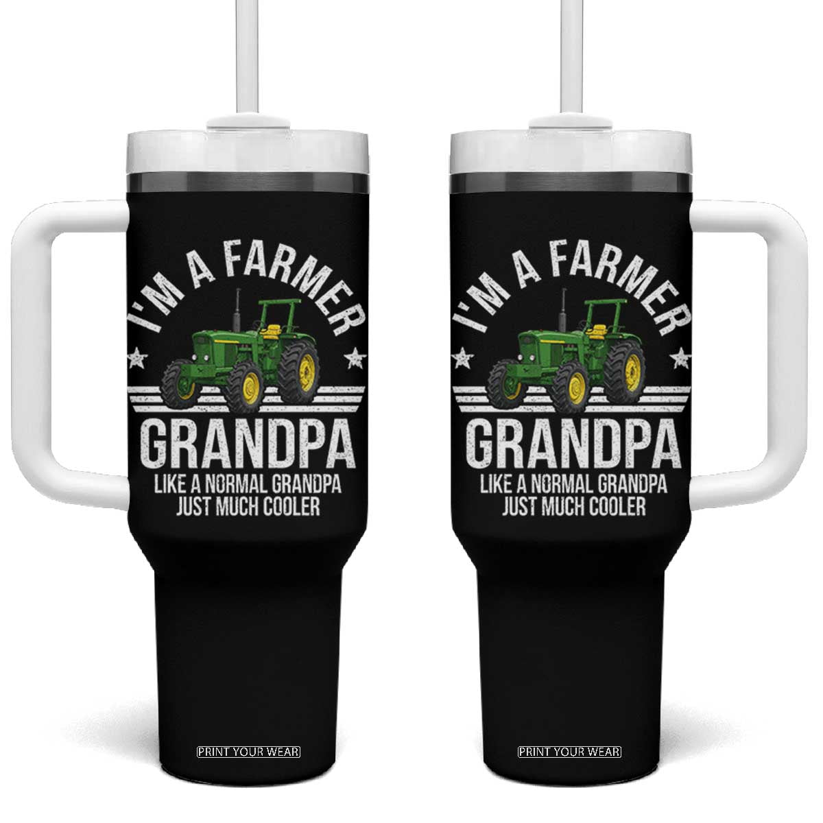 Farmer Grandpa Rancher Classic Farm Tractor Tumbler With Handle