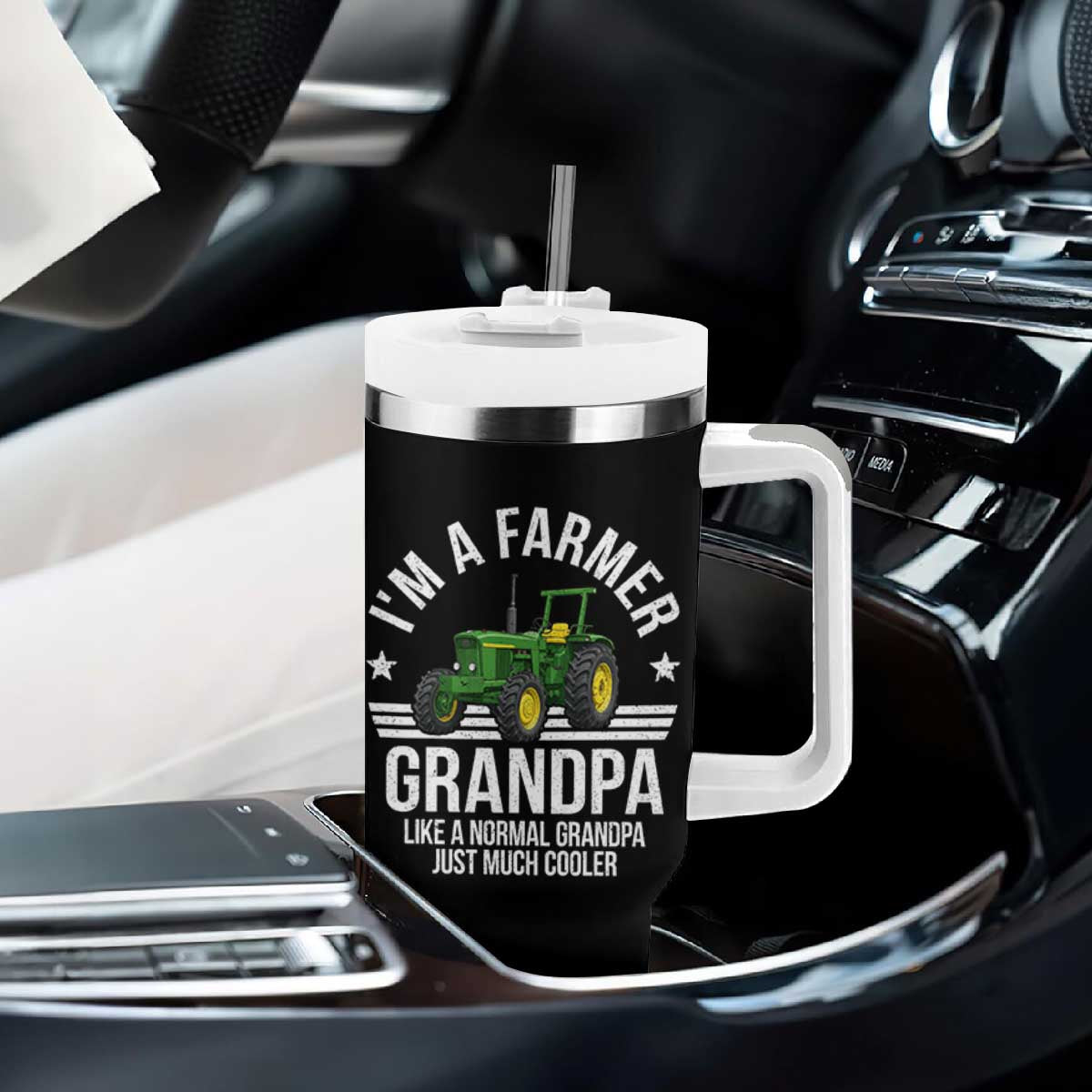 Farmer Grandpa Rancher Classic Farm Tractor Tumbler With Handle