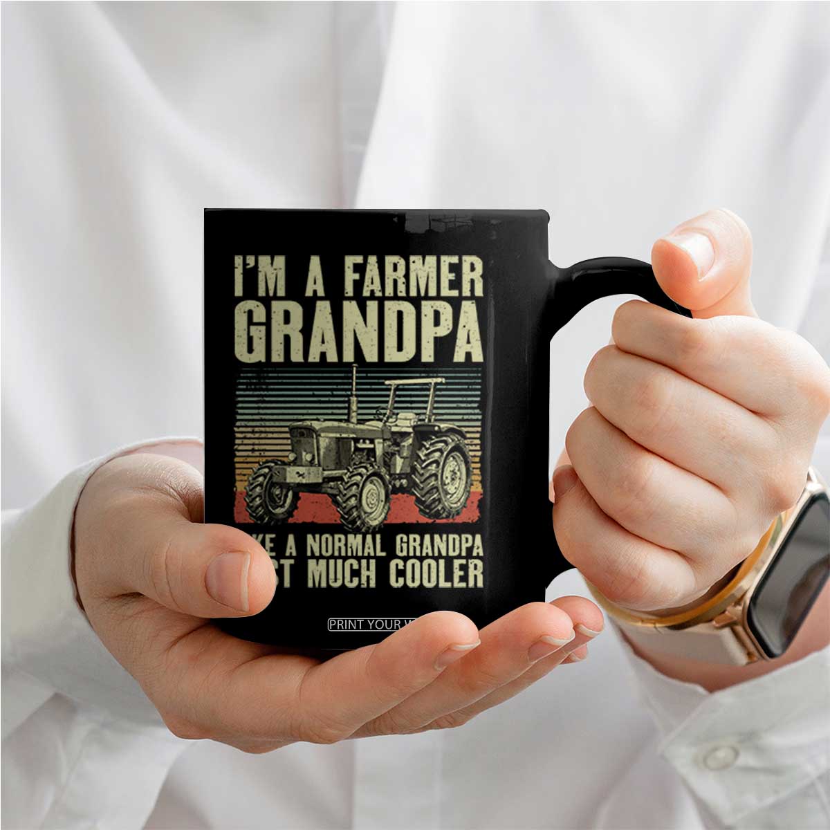 Farmer Grandpa Rancher Coffee Mug Vintage Classic Farm Tractor Sunset