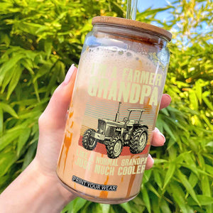 Farmer Grandpa Rancher Glass Can Vintage Classic Farm Tractor Sunset