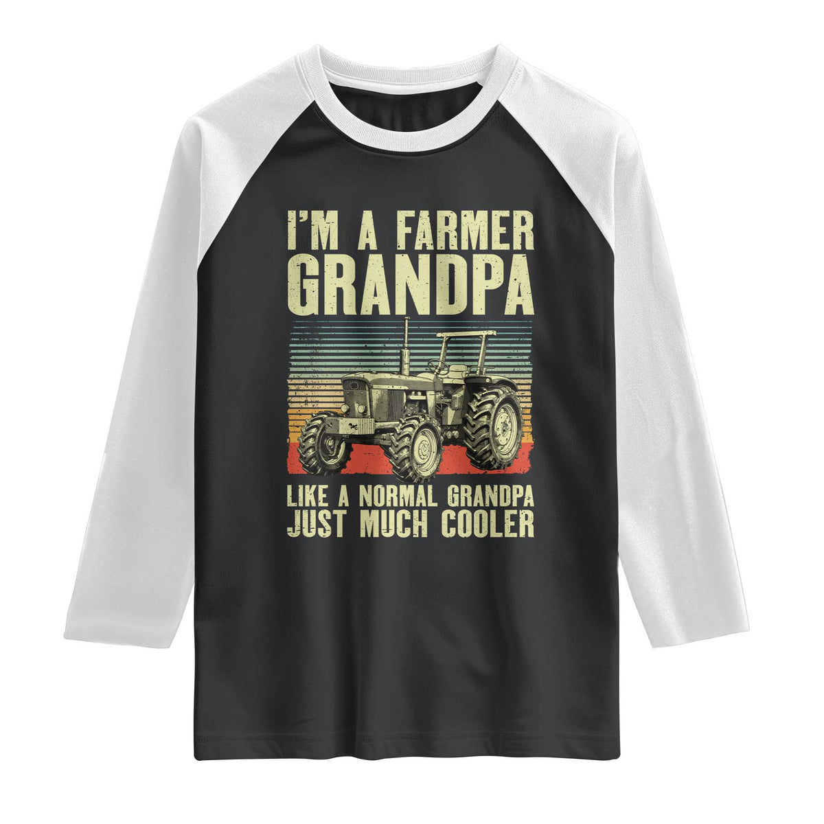 Farmer Grandpa Rancher Raglan Shirt Vintage Classic Farm Tractor Sunset