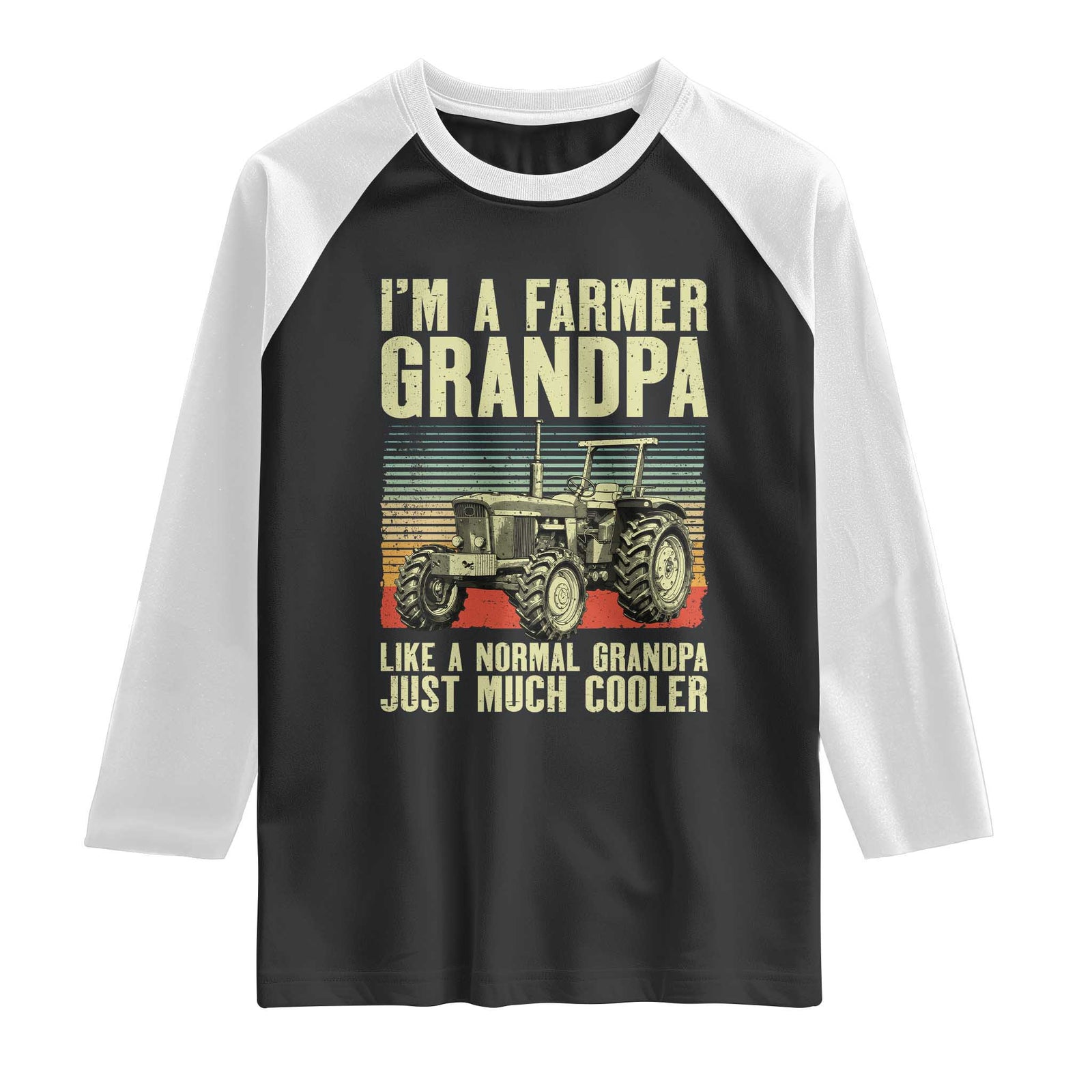 Farmer Grandpa Rancher Raglan Shirt Vintage Classic Farm Tractor Sunset