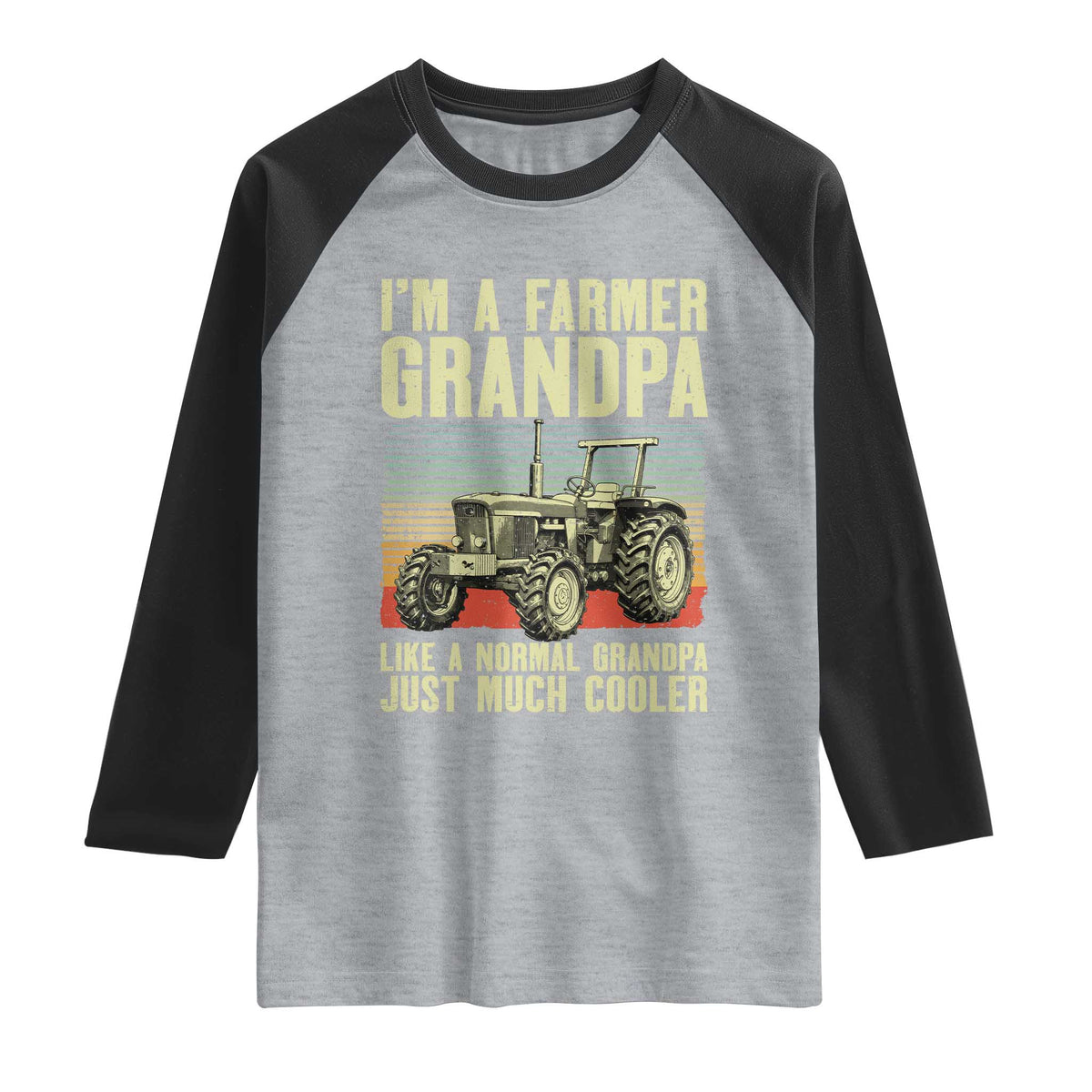 Farmer Grandpa Rancher Raglan Shirt Vintage Classic Farm Tractor Sunset