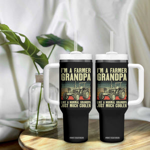 Farmer Grandpa Rancher Tumbler With Handle Vintage Classic Farm Tractor Sunset