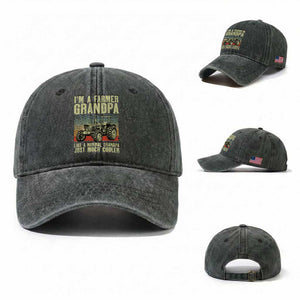 Farmer Grandpa Rancher Washed Cotton Baseball Cap Vintage Classic Farm Tractor Sunset