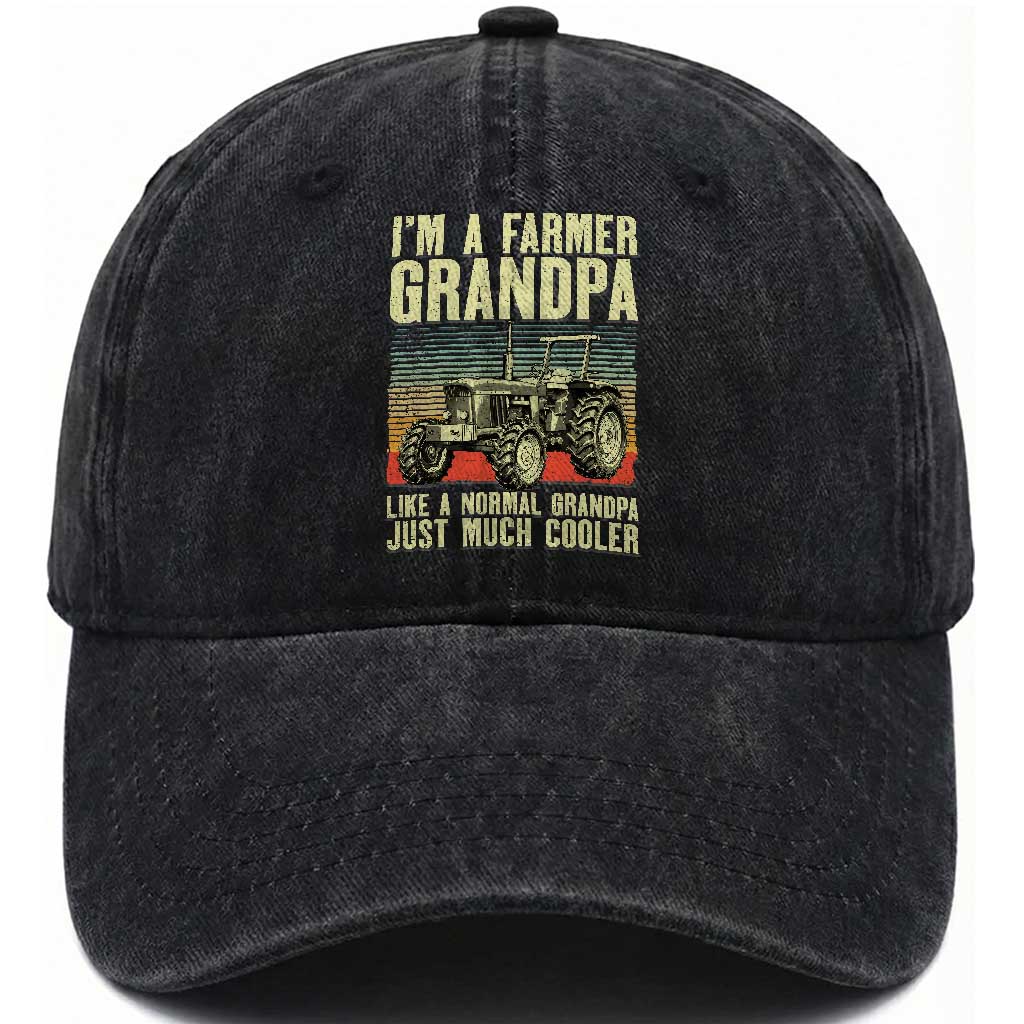 Farmer Grandpa Rancher Washed Cotton Baseball Cap Vintage Classic Farm Tractor Sunset