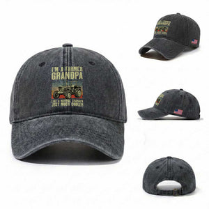 Farmer Grandpa Rancher Washed Cotton Baseball Cap Vintage Classic Farm Tractor Sunset