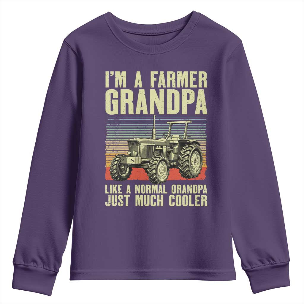 Farmer Grandpa Rancher Youth Sweatshirt Vintage Classic Farm Tractor Sunset