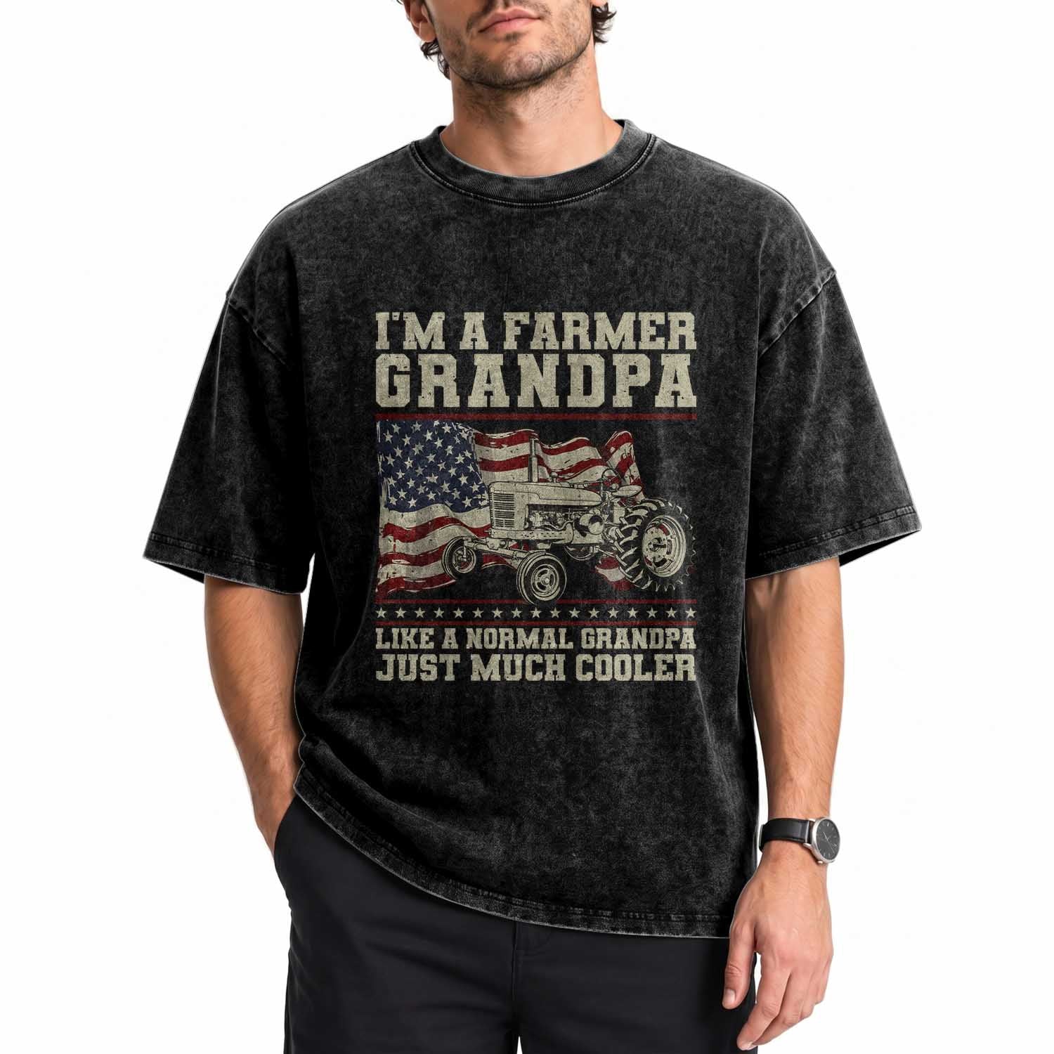 Tractor Farm Farming Patriotic American Flag Washed Cotton T-Shirt I'm A Farmer Grandpa Rancher Gifts