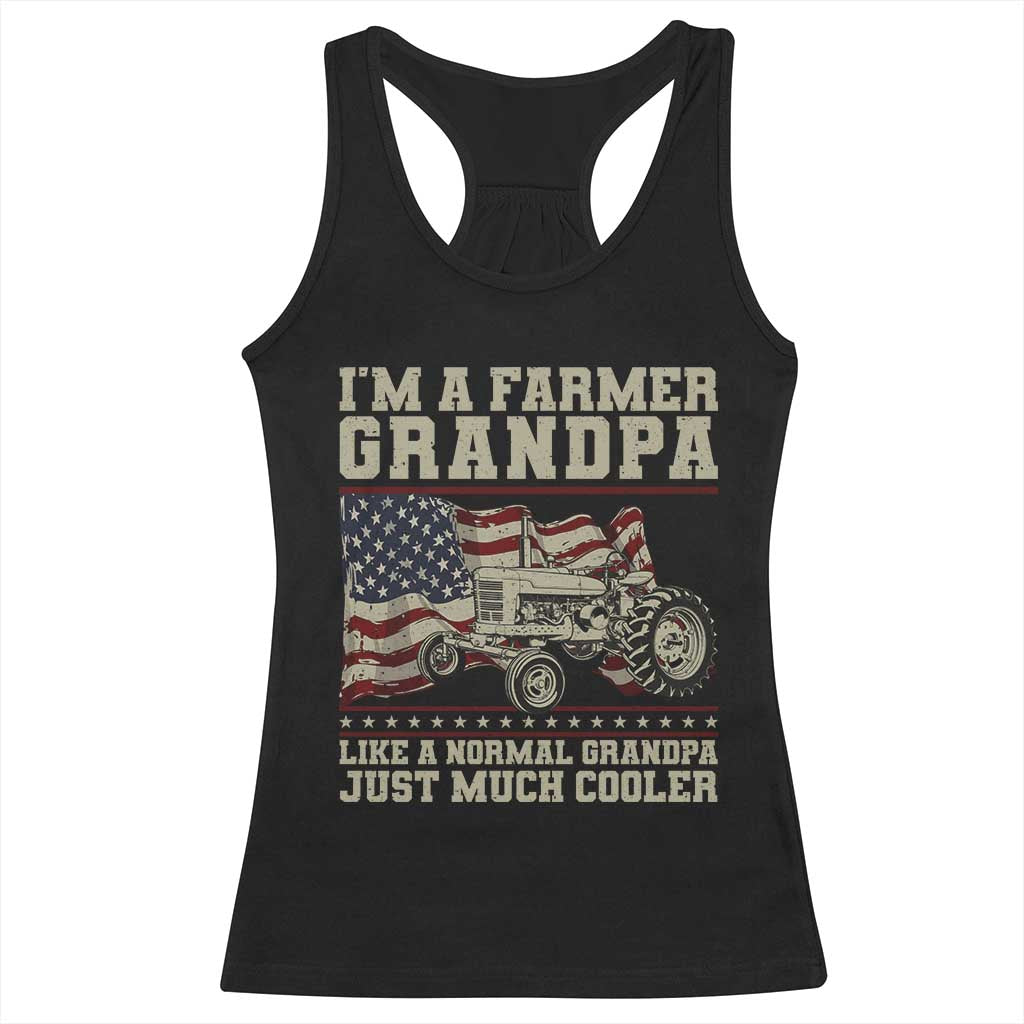 Tractor Farm Farming Patriotic American Flag Racerback Tank Top I'm A Farmer Grandpa Rancher Gifts